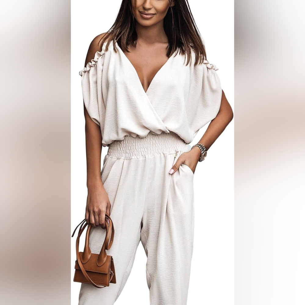 White Jumpsuit Cold Shoulder